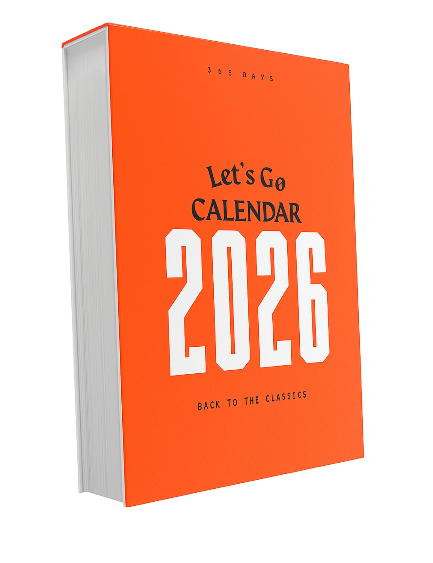 Orange calendar with 'Let's Go Calendar 2026' text on a white background