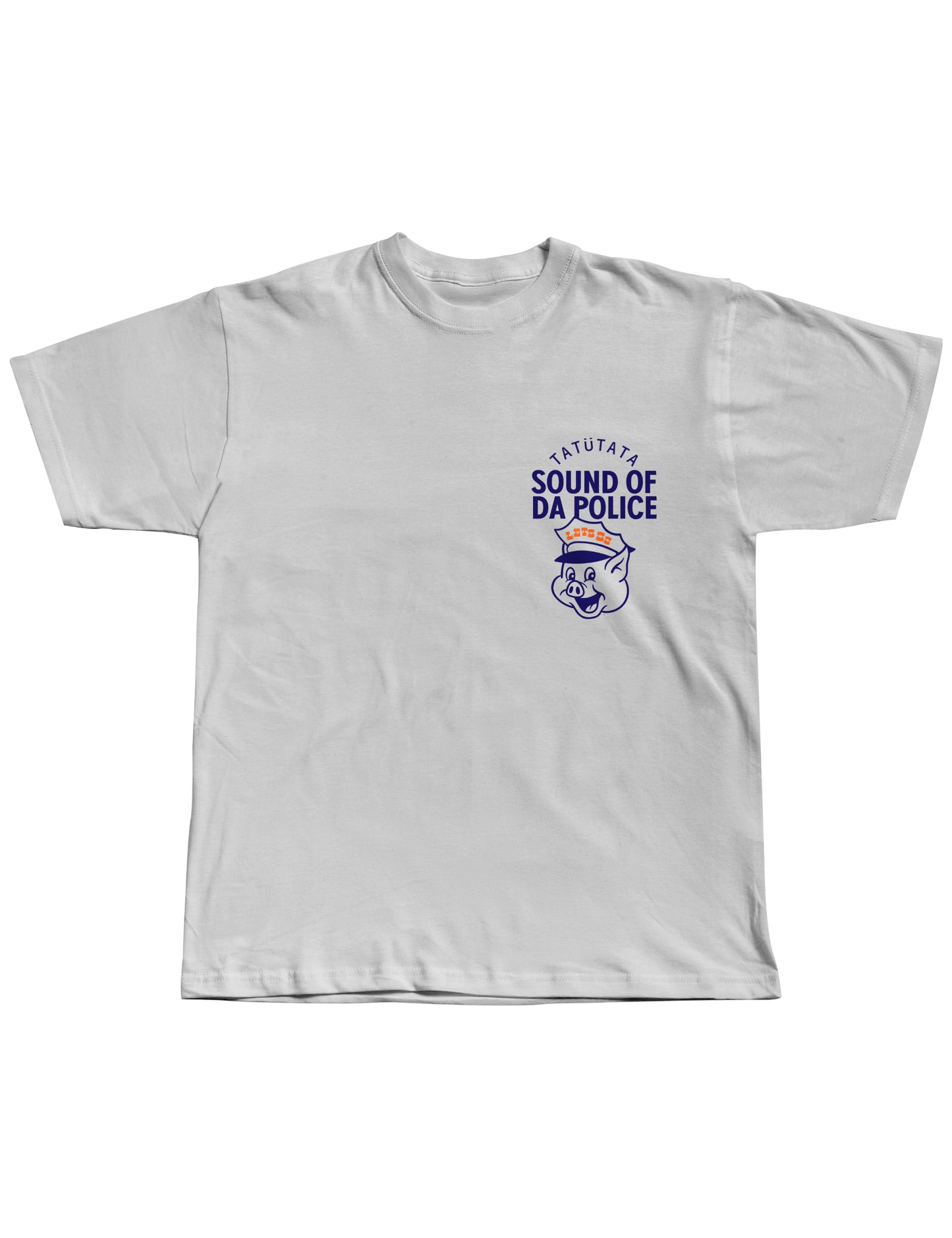 White t-shirt with graphic design and text on a white background