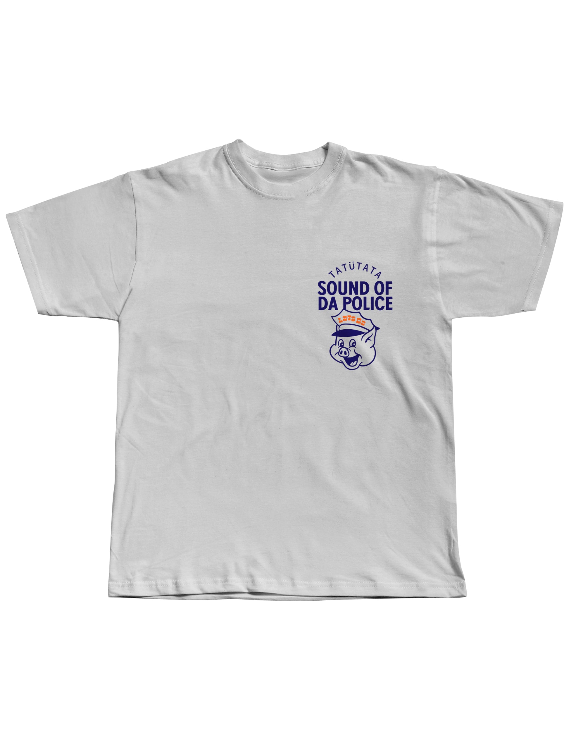 White t-shirt with graphic design and text on a white background