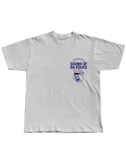 White t-shirt with graphic design and text on a white background